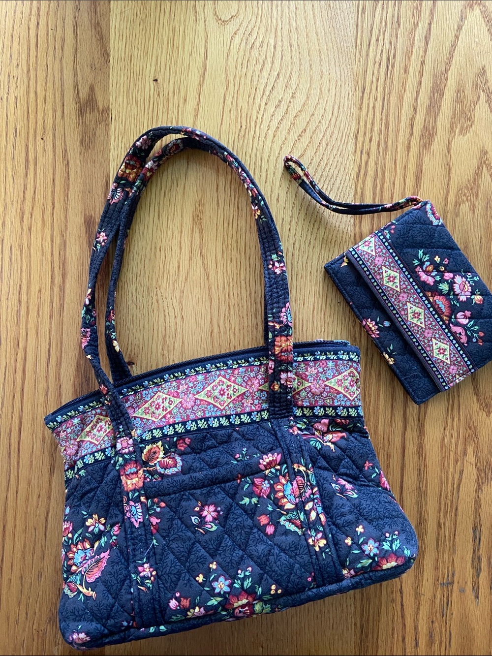 Vera Bradley Chocolat Shoulder Bag and Small Wristlet